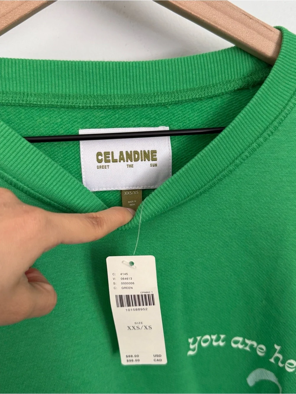 Anthropologie Celandine XXS/XS NEW Crew-Neck Graphic Sweatshirt Green Oversized